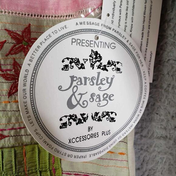 Parsley & Sage Button Down Shirt Pink Green Long Sleeve Patchwork Medium New - Picture 10 of 12